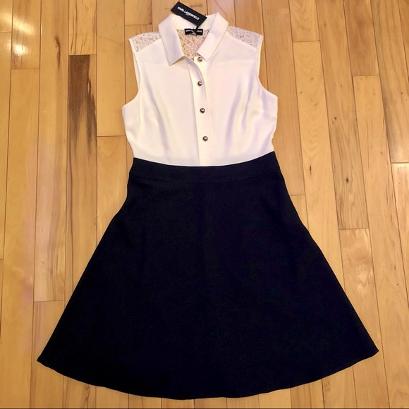Karl Lagerfeld Dresses & Skirts - KARL LAGERFELD MIDNIGHT BLUE & WHITE FIT & FLARED DRESS 10 NWT